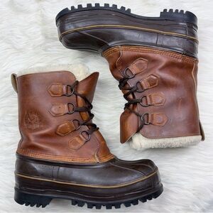 Eddie Bauer Leather Sherpa Fleece Lined Rubber Sole Duck Boot Outdoor Vintage 8